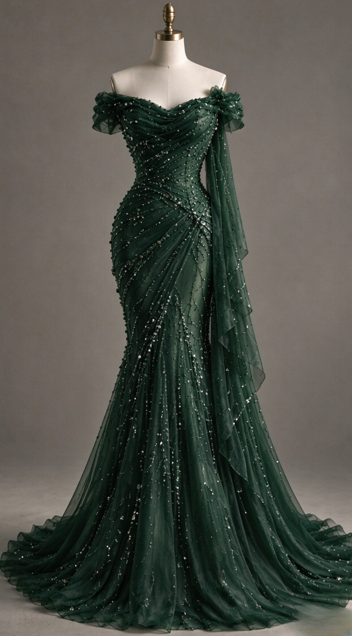 Vintage Burgundy Prom Dress  Mermaid Beaded Chiffon Long Evening Dress ED12008