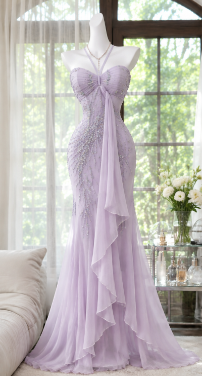 Vintage Blue Prom Dress  Sheath Beaded Chiffon Long Evening Dress ED12010