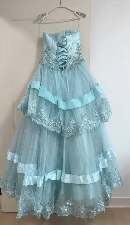 Fairy Tiffany Blue Prom Dress A-Line Tulle Long Evening Dress ED12014