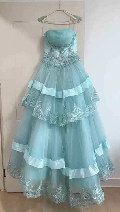 Fairy Tiffany Blue Prom Dress A-Line Tulle Long Evening Dress ED12014