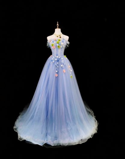 Fairy Blue Prom Dress A-Line Tulle Sweet 16 Dress Long Evening Dress ED12017