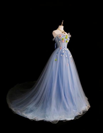 Fairy Blue Prom Dress A-Line Tulle Sweet 16 Dress Long Evening Dress ED12017