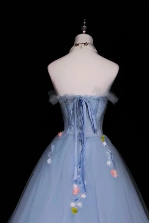 Fairy Blue Prom Dress A-Line Tulle Sweet 16 Dress Long Evening Dress ED12017