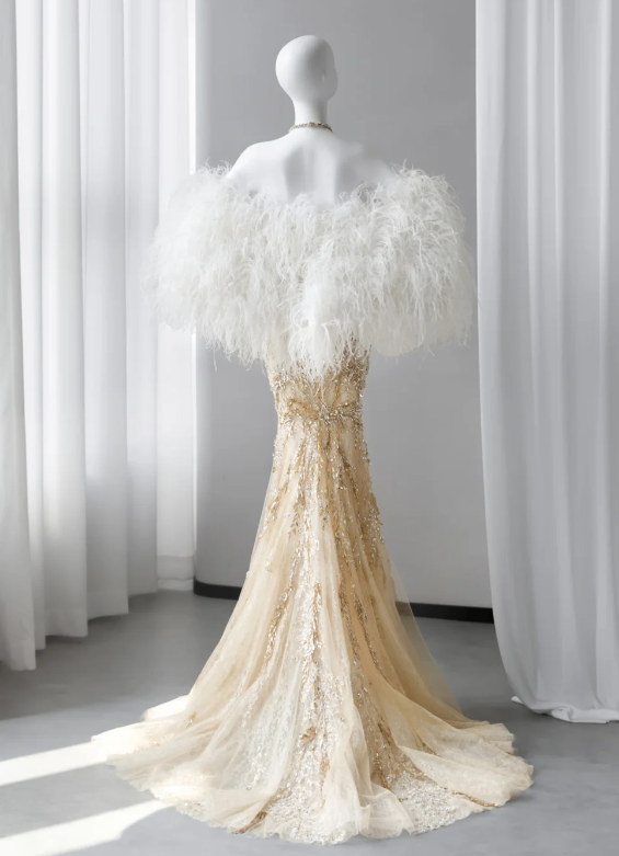 Chic Yellow Prom Dress Mermaid Tulle Beaded Long Evening Dress ED12024