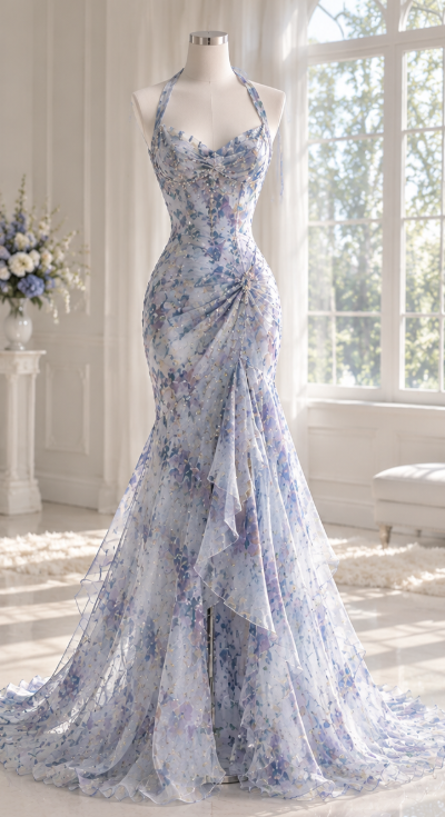 Chic Floral Prom Dress Sheath Chiffon Long Evening Dress ED12027
