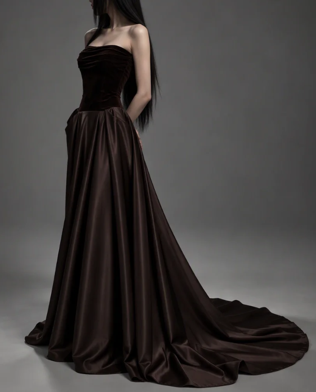 Chic Brown Prom Dress A-line Velvet Long Evening Dress ED12029