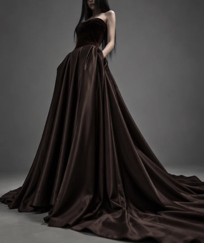 Chic Brown Prom Dress A-line Velvet Long Evening Dress ED12029