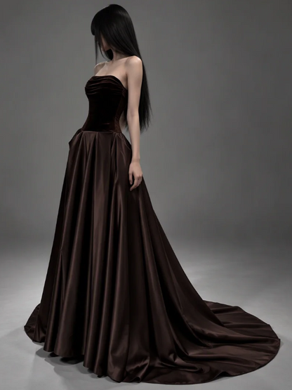 Chic Brown Prom Dress A-line Velvet Long Evening Dress ED12029