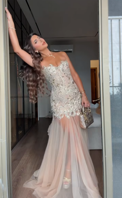 Chic White Prom Dress Sheath Tulle Long Evening Dress ED12030