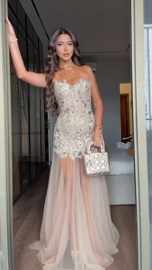 Chic White Prom Dress Sheath Tulle Long Evening Dress ED12030