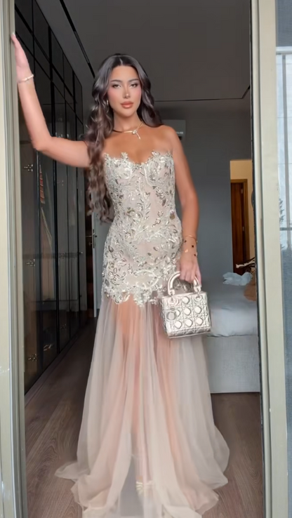 Chic White Prom Dress Sheath Tulle Long Evening Dress ED12030