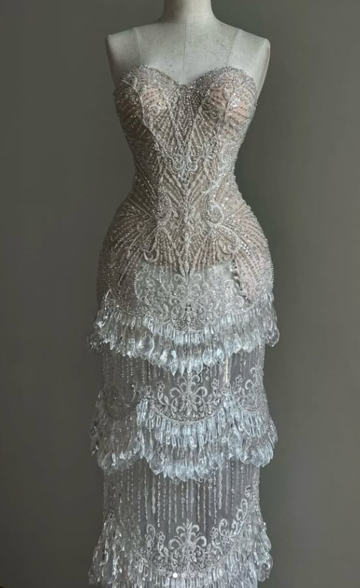 Chic White Prom Dress Sheath Tassle Long Evening Dress ED12031