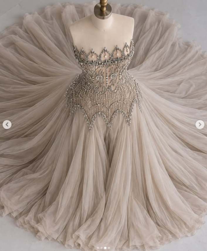 Chic Greige Prom Dress A-Line Chiffon Beaded Long Evening Dress ED12032
