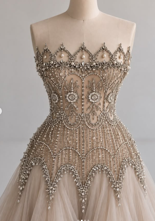 Chic Greige Prom Dress A-Line Chiffon Beaded Long Evening Dress ED12032