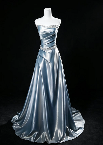 Chic Blue Prom Dress A-Line Satin Long Evening Dress ED12033
