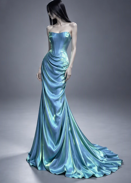 Elegant Blue Prom Dress Sheath Satin Long Evening Dress ED12034