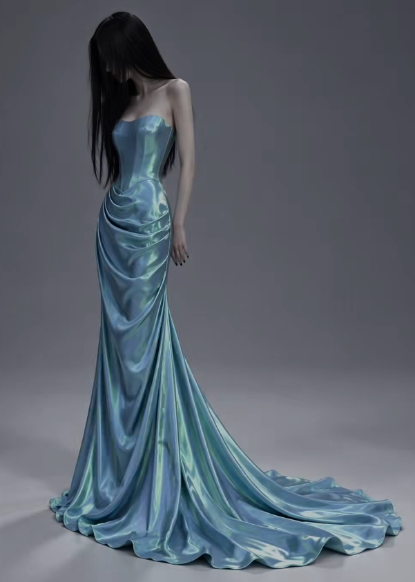 Elegant Blue Prom Dress Sheath Satin Long Evening Dress ED12034