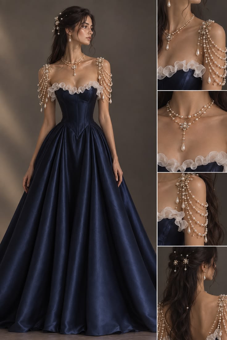 Elegant Navy Blue Prom Dress A-Line Satin Long Evening Dress ED12035