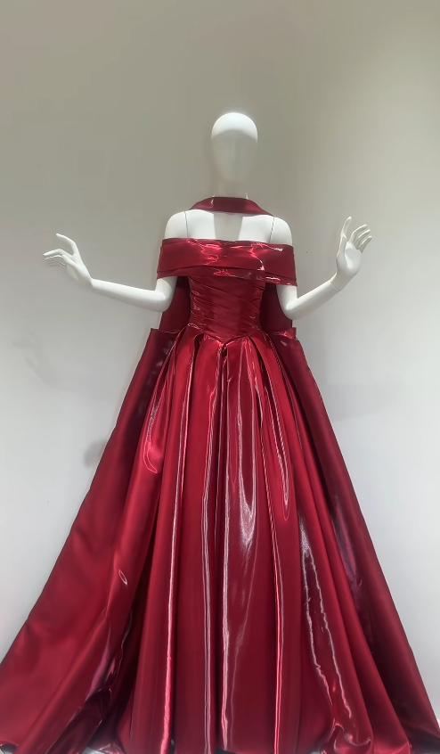 Cute Burgundy Prom Dress A-Line Satin Long Evening Dress ED12037