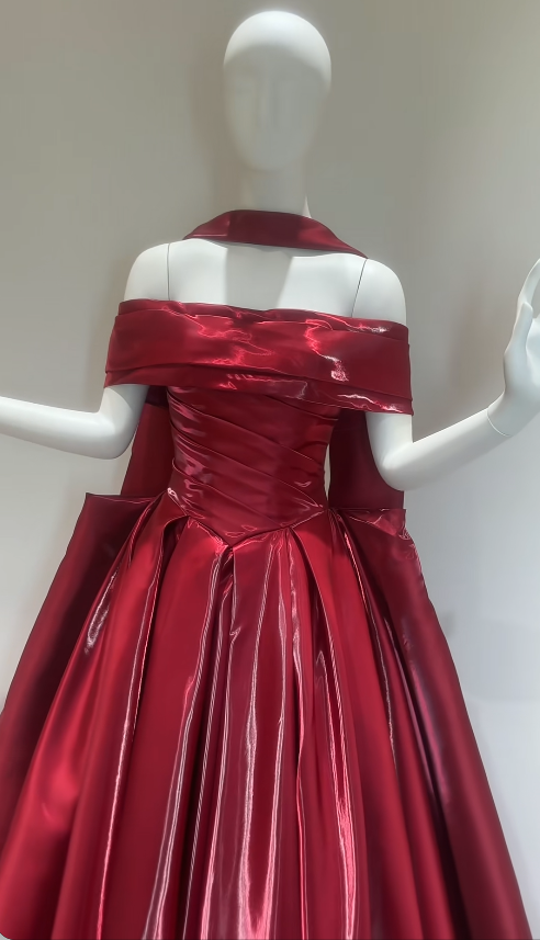 Cute Burgundy Prom Dress A-Line Satin Long Evening Dress ED12037
