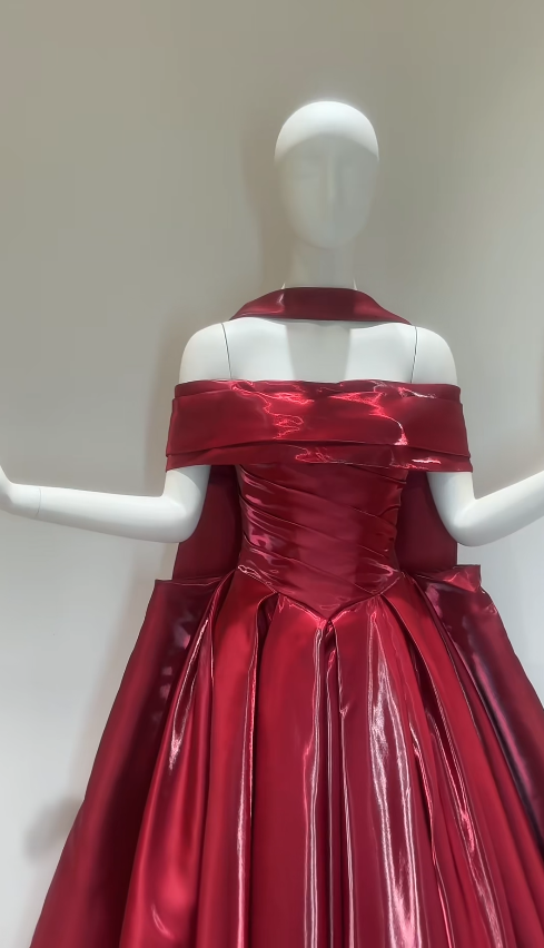 Cute Burgundy Prom Dress A-Line Satin Long Evening Dress ED12037