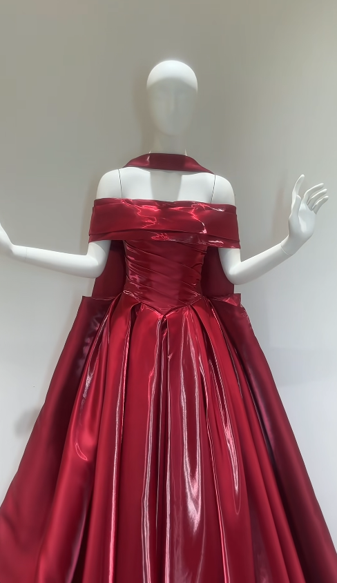 Cute Burgundy Prom Dress A-Line Satin Long Evening Dress ED12037