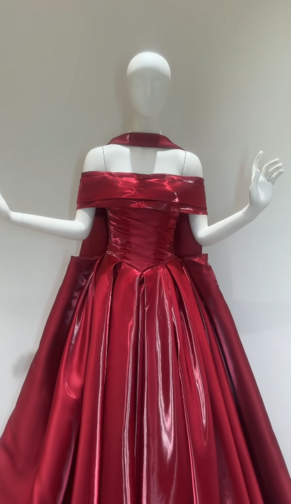 Cute Burgundy Prom Dress A-Line Satin Long Evening Dress ED12037