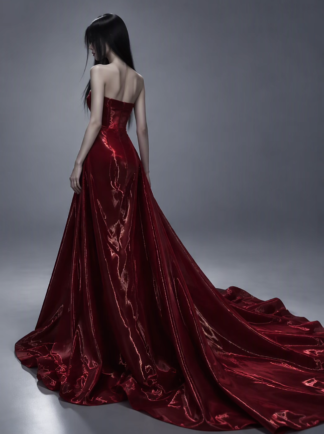 Cute Burgundy Prom Dress Sheath Satin Long Evening Dress ED12038