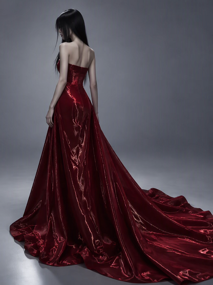 Cute Burgundy Prom Dress Sheath Satin Long Evening Dress ED12038