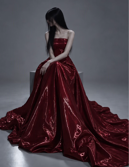 Cute Burgundy Prom Dress Sheath Satin Long Evening Dress ED12038
