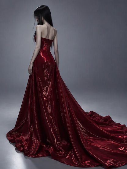 Cute Burgundy Prom Dress Sheath Satin Long Evening Dress ED12038