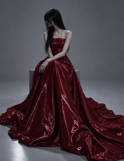 Cute Burgundy Prom Dress Sheath Satin Long Evening Dress ED12038