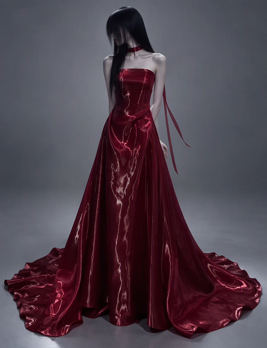Cute Burgundy Prom Dress Sheath Satin Long Evening Dress ED12038