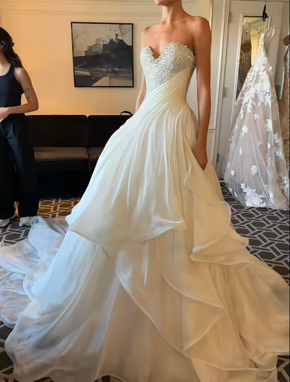 Elegant A-Line Tulle Wedding Dress White Bridal Gown ED12039