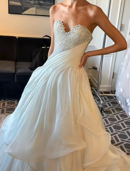 Elegant A-Line Tulle Wedding Dress White Bridal Gown ED12039