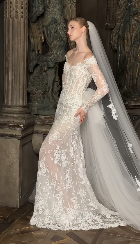 Elegant Sheath Lace Wedding Dress White Bridal Gown ED12040