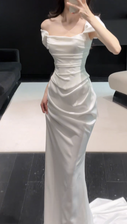 Elegant Sheath Chiffon Wedding Dress White Bridal Gown ED12042