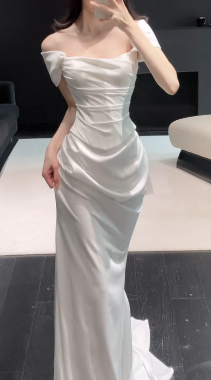 Elegant Sheath Chiffon Wedding Dress White Bridal Gown ED12042