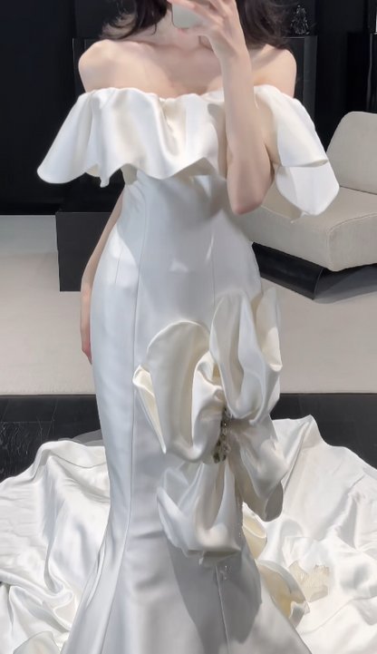 Elegant Mermaid Satin Wedding Dress White Bridal Gown ED12044