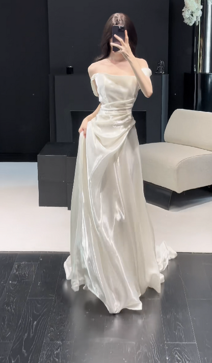 Elegant Sheath Chiffon Wedding Dress White Bridal Gown ED12045