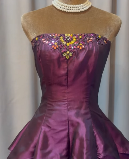 Fashion Purple Short Prom Dress Satin Party Dress A-Line Birthday Dress ED12049