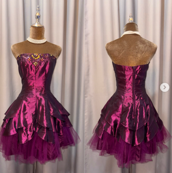 Fashion Purple Short Prom Dress Satin Party Dress A-Line Birthday Dress ED12049
