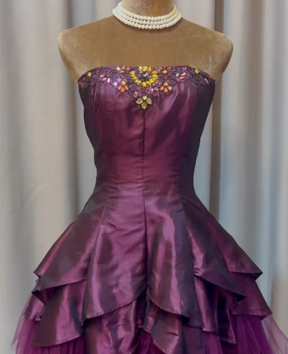Fashion Purple Short Prom Dress Satin Party Dress A-Line Birthday Dress ED12049
