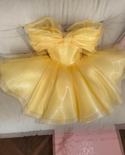Fashion Yellow Short Prom Dress Chiffon Party Dress A-Line Birthday Dress ED12050