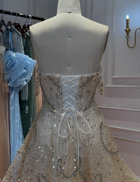 Fashion Champagne Short Prom Dress Tulle Beaded Party Dress A-Line Birthday Dress ED12051