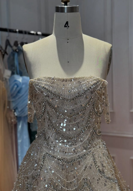Fashion Champagne Short Prom Dress Tulle Beaded Party Dress A-Line Birthday Dress ED12051