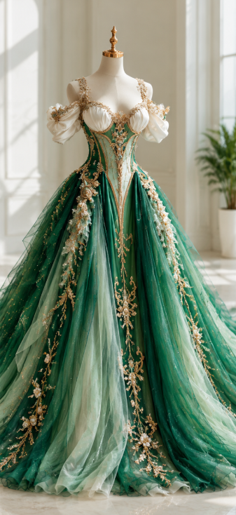 Wunderschönes grünes Ballkleid mit Applikationen, A-Linie, Tüll, langes Abendkleid ED12055