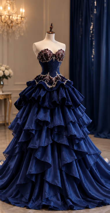Gorgeous Navy Blue Prom Dress A-line Satin Long Evening Dress ED12056