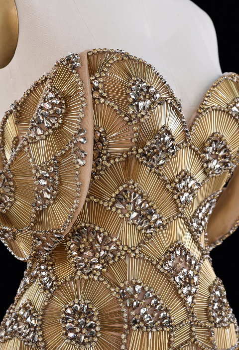 Pretty Gold Prom Dress Sheath Tassle Long Evening Dress ED12070