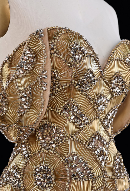 Pretty Gold Prom Dress Sheath Tassle Long Evening Dress ED12070